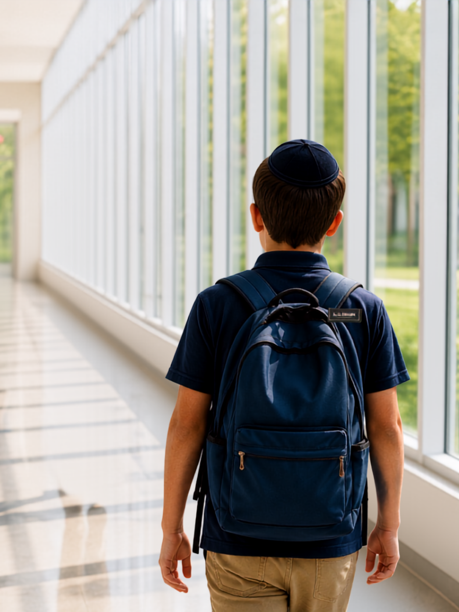 Students walking through a school hallway